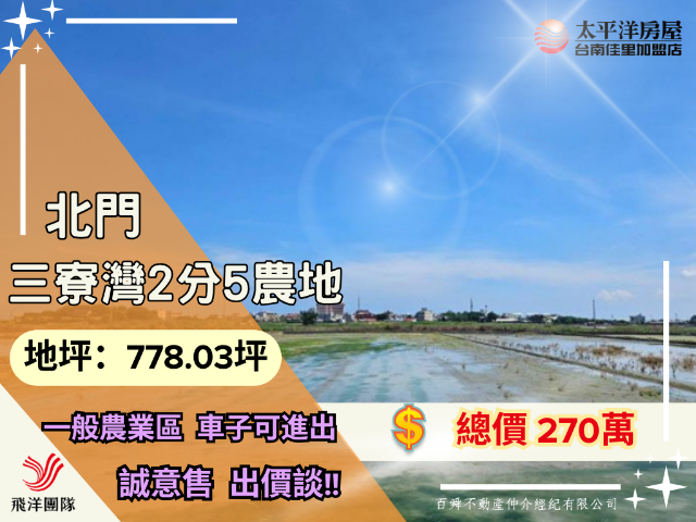 北門三寮灣2分5農地,台南市北門區溪底寮段